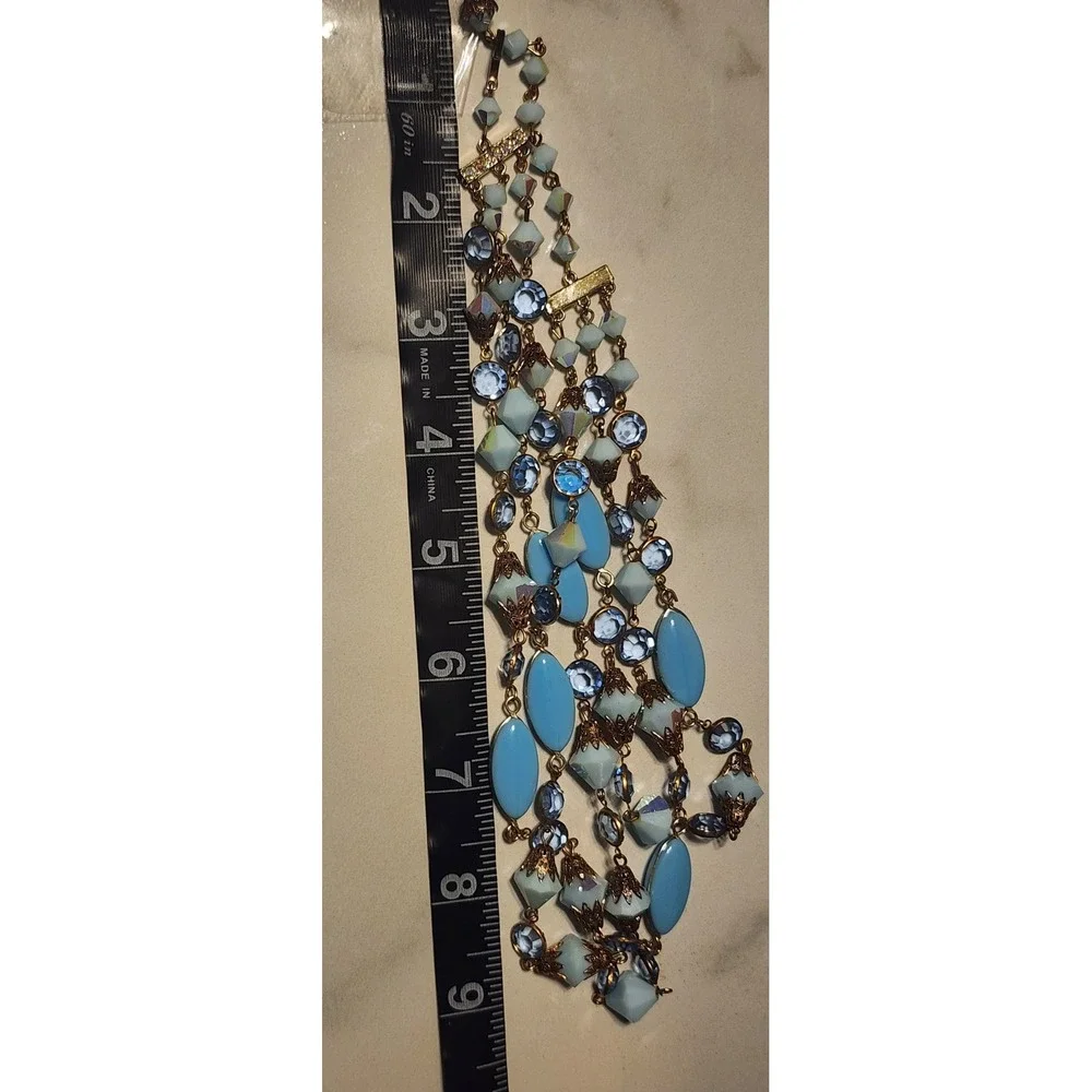 VTG Alice Caviness Blue Aurora Borealis 3 Strand Necklace Chandelier Earrings